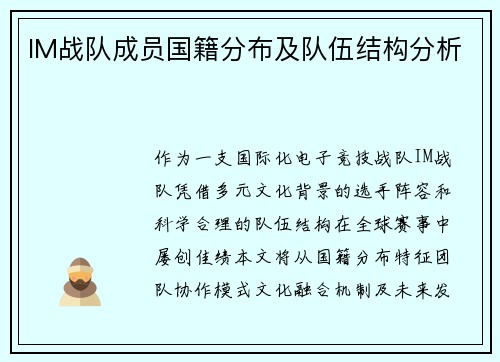IM战队成员国籍分布及队伍结构分析